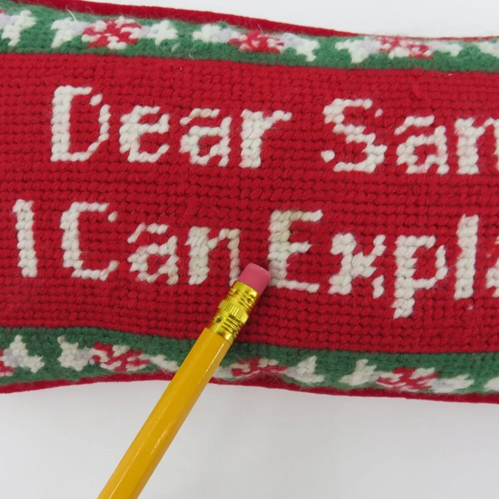 Dear Santa I Can Explain Needlepoint Red Green Peppermint Candy Christmas Pillow